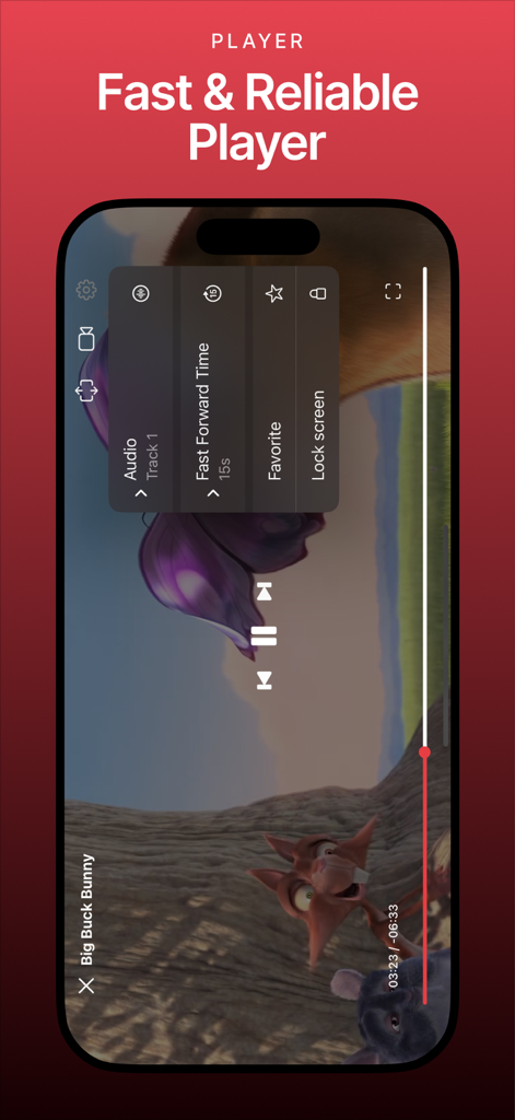 IPTV Ultra mobile video player interface with advanced playback controls