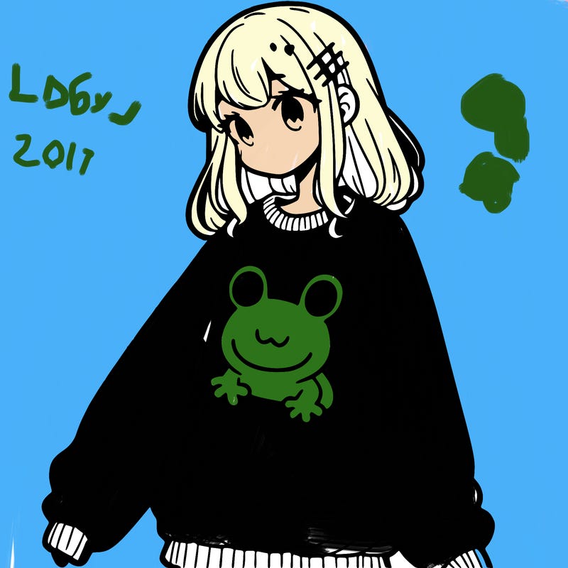 girl wearing frogging sweatshirt