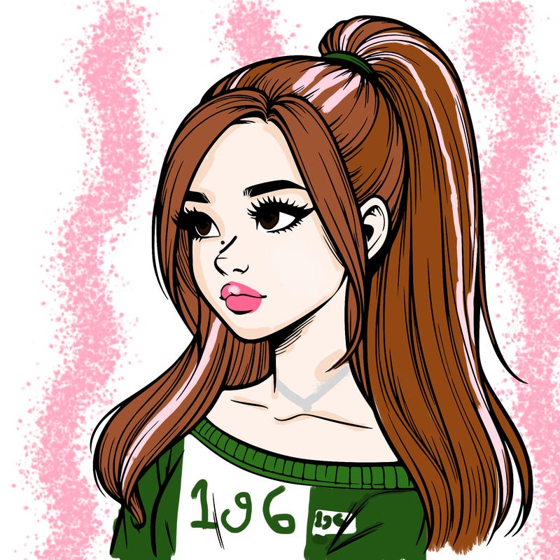 realistic girl with a high ponytail