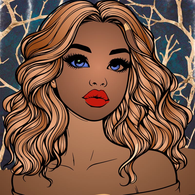 realistic girl with wavy hair and lips