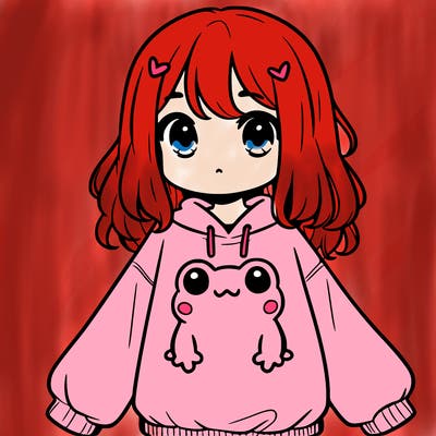 girl wearing frogging sweatshirt