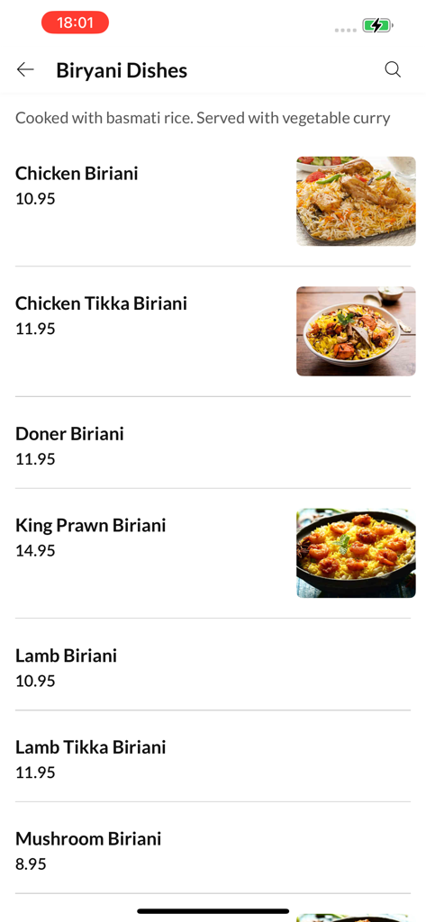 Kelvedon Spice - Kelvedon Spice app menu for Biryani dishes with prices and images