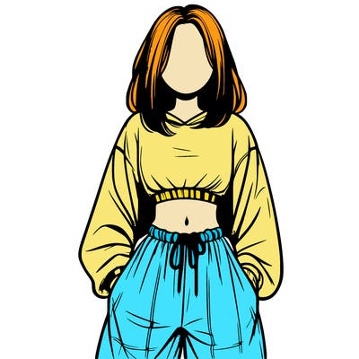 realistic girl faceless with baggy pants and a crop top