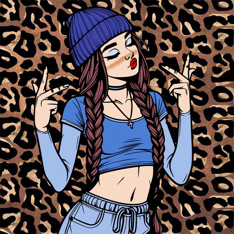 realistic teenage girl with braids and a beanie and crop top doing 🫶🏼