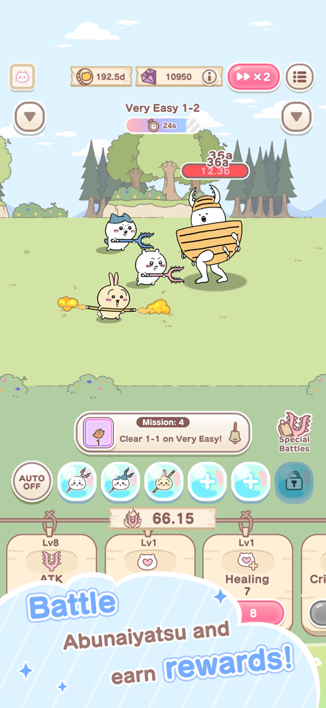 Chiikawa Pocket - Chiikawa characters battling a beetle monster in the mobile game Chiikawa Pocket