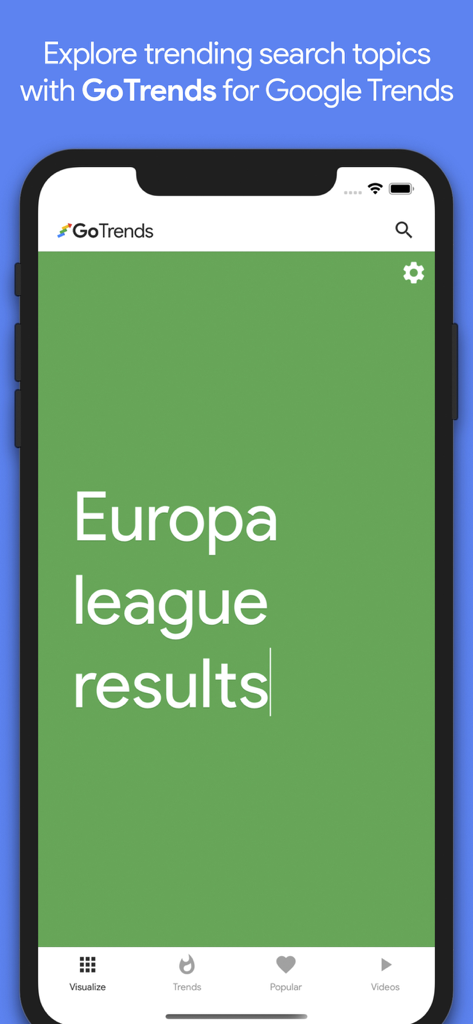 Europa League 결과에 대한 트렌딩 검색 주제를 보여주는 iPhone의 GoTrends 앱