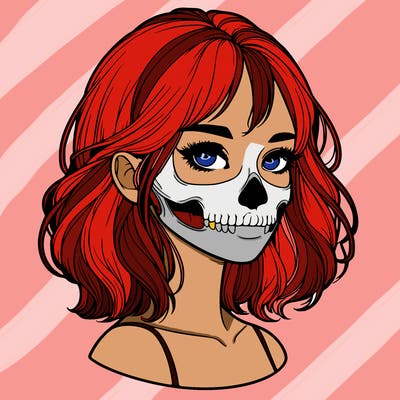 realistic girl with skull