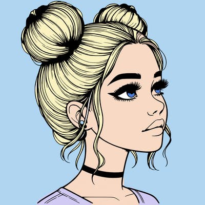 realistic girl with buns on the top of her head