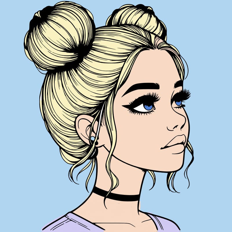 realistic girl with buns on the top of her head