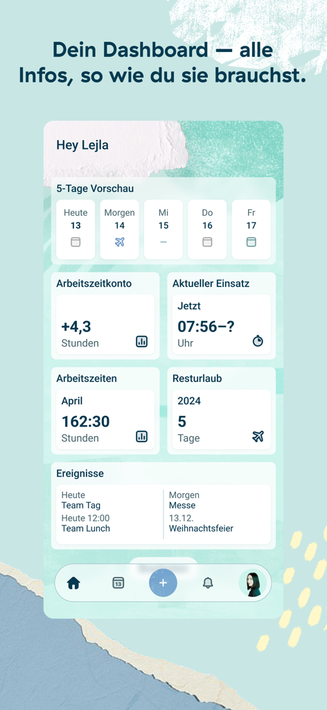 gastromatic - Gastromatic mobile app dashboard showing shift preview working hours and vacation days