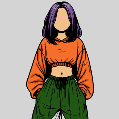 realistic girl faceless with baggy pants and a crop top