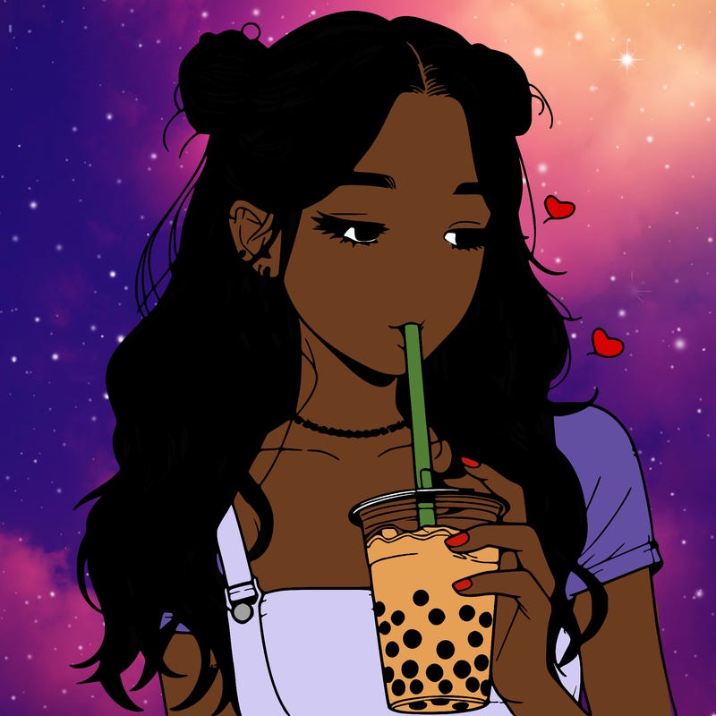 aesthetic realistic girl with boba