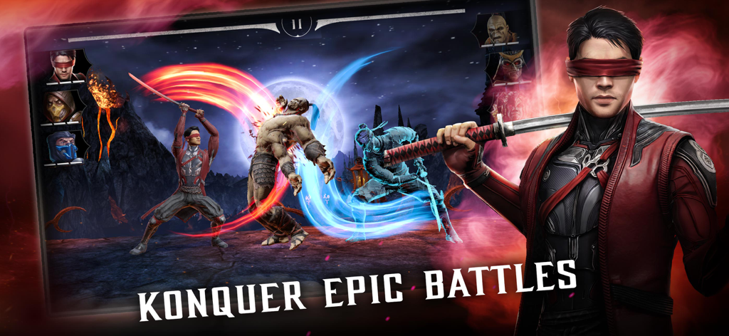 Mortal Kombat - Una battaglia 3v3 in Mortal Kombat Mobile con Kenshi che esegue una mossa speciale