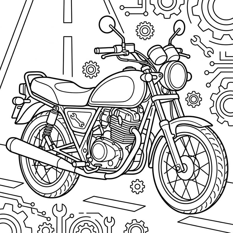 Embrace the open road spirit with this engaging standard motorcycle coloring page. Its detailed linear art offers a perfect canvas for both relaxation and creative expression.