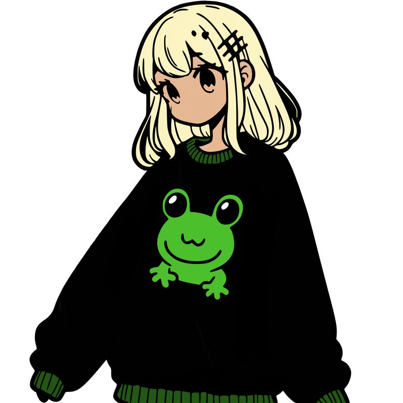 girl wearing frogging sweatshirt