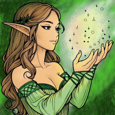 realistic elf girl doing magic