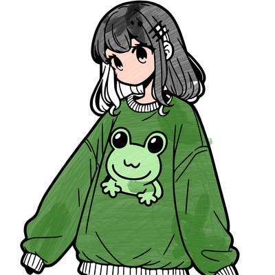 girl wearing frogging sweatshirt