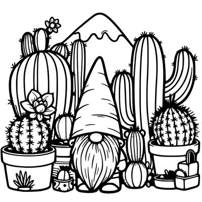 gnome and cactuses