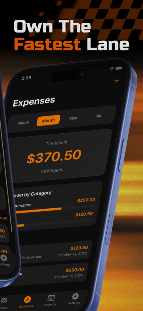GG: Gas Grip - Monthly car expense dashboard in the Gas Grip app for racing enthusiasts