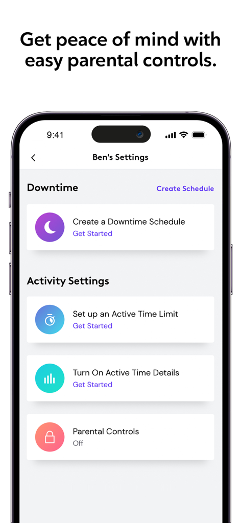 Rogers Xfinity (Shaw) - Parental control settings in the Rogers Xfinity app including downtime schedules and active time limits