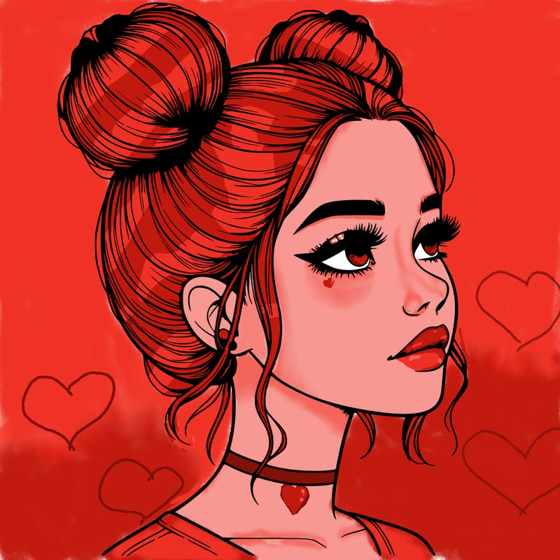 realistic girl with buns on the top of her head