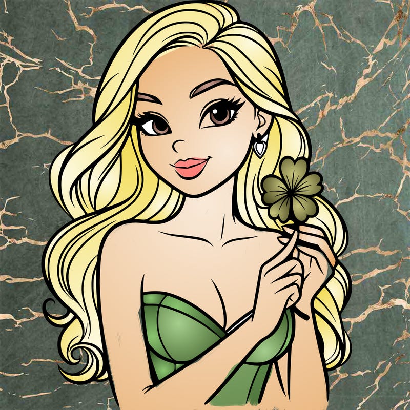 beautiful woman  carrying a clover