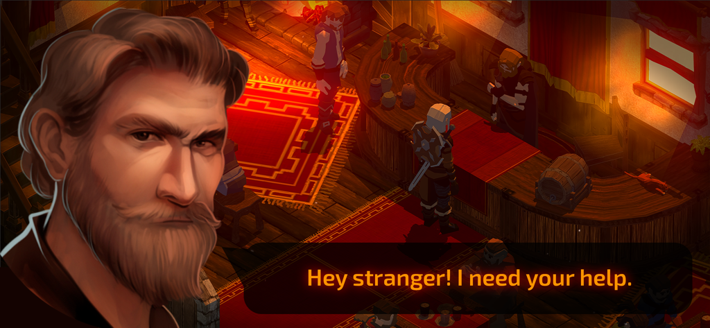 Slash of Sword 2 - Action RPG - Portrait of a bearded warrior and dialogue in a medieval tavern