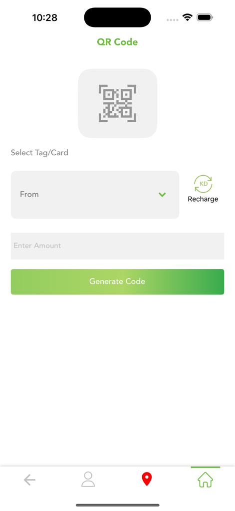 OulaFuel-App-Oberfläche zum Generieren eines QR-Codes zum Aufladen einer Kraftstoffkarte