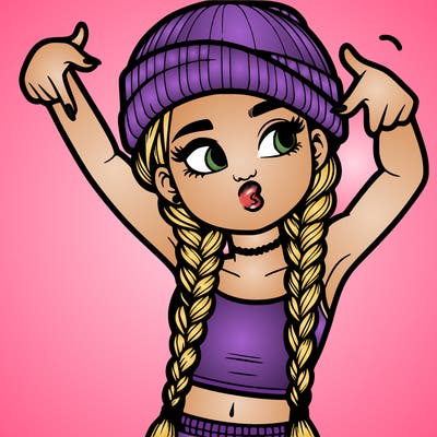 realistic teenage girl with braids and a beanie and crop top doing 🫶🏼