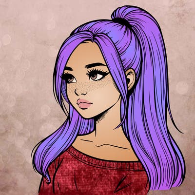 realistic girl with a high ponytail