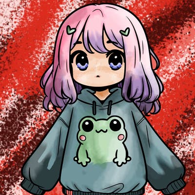 girl wearing frogging sweatshirt