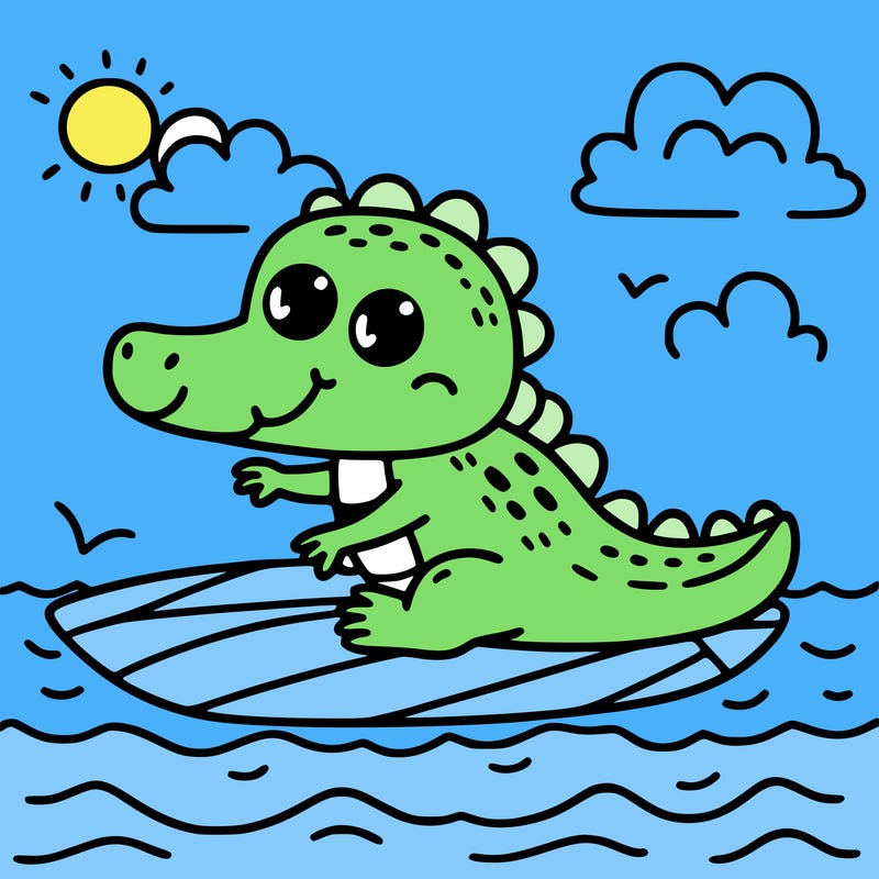 cute surfing crocodile