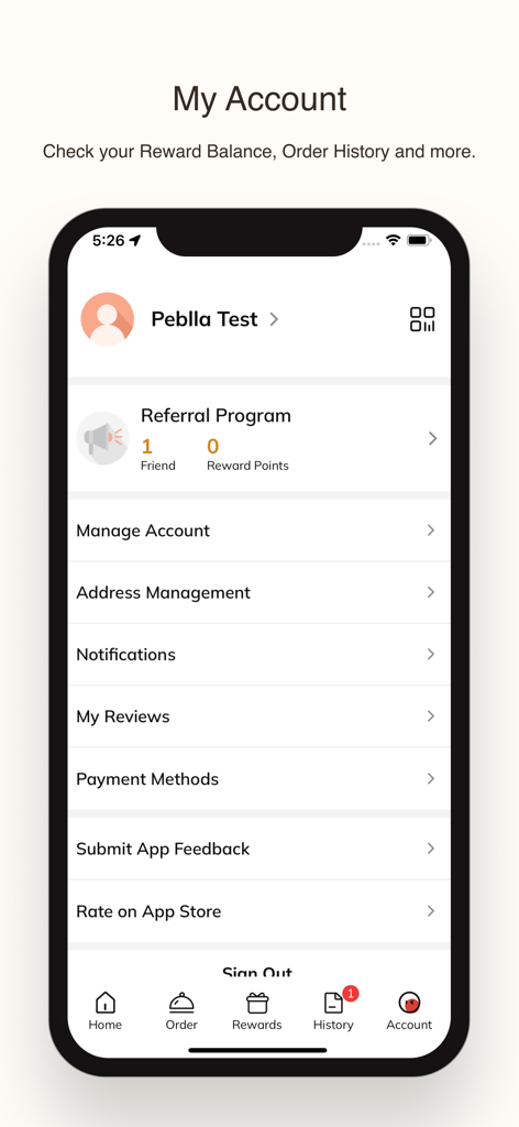 KOHO Korean BBQ House - KOHO Korean BBQ Houseアプリのマイアカウント画面。特典残高とアカウント設定を表示