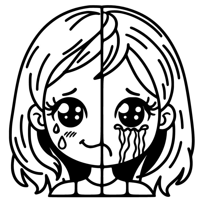 half happy girl half crying girl