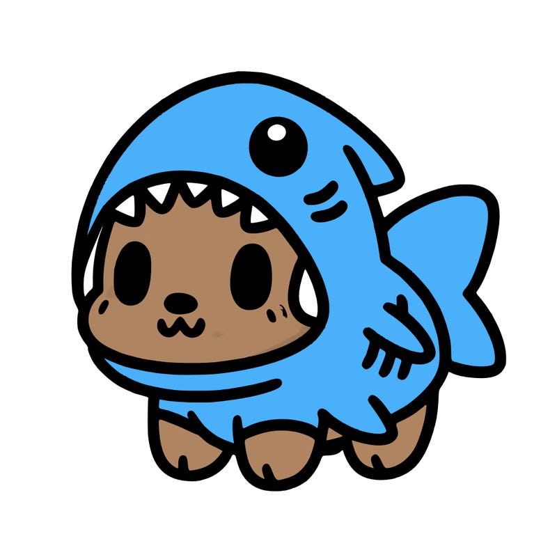 cute dog wearing a shark costume