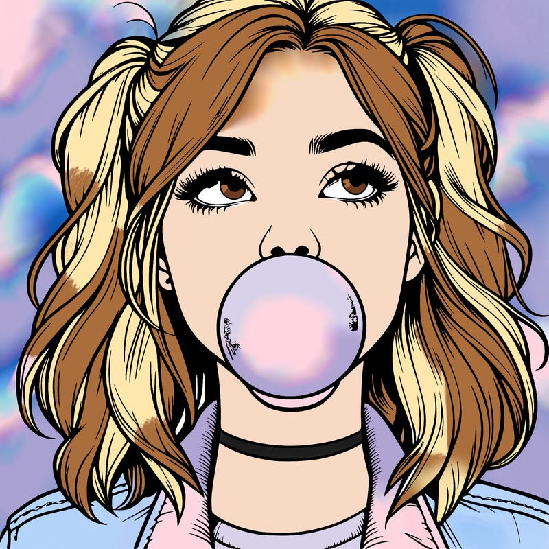 realististic girl blowing bubble -gum