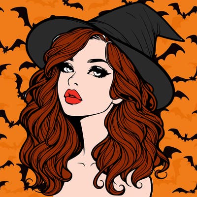 realistic witch girl with wavy hair and lips