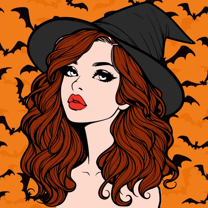 realistic witch girl with wavy hair and lips