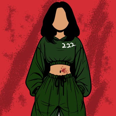 realistic girl faceless with baggy pants and a crop top