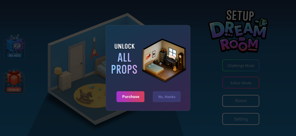 Setup Dream Room - Unlock all props purchase window in Setup Dream Room game