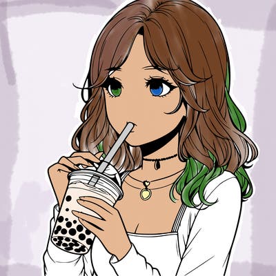 realistic girl drinking boba tea