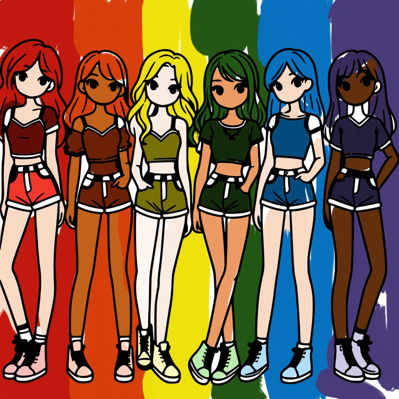 a group of girls wearing crop tops and shorts