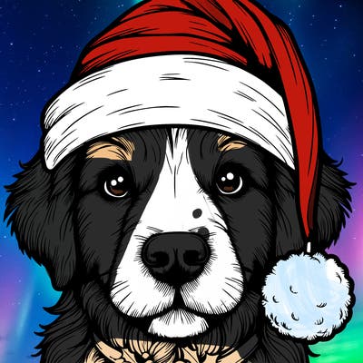 realistic dog with a christmas hat