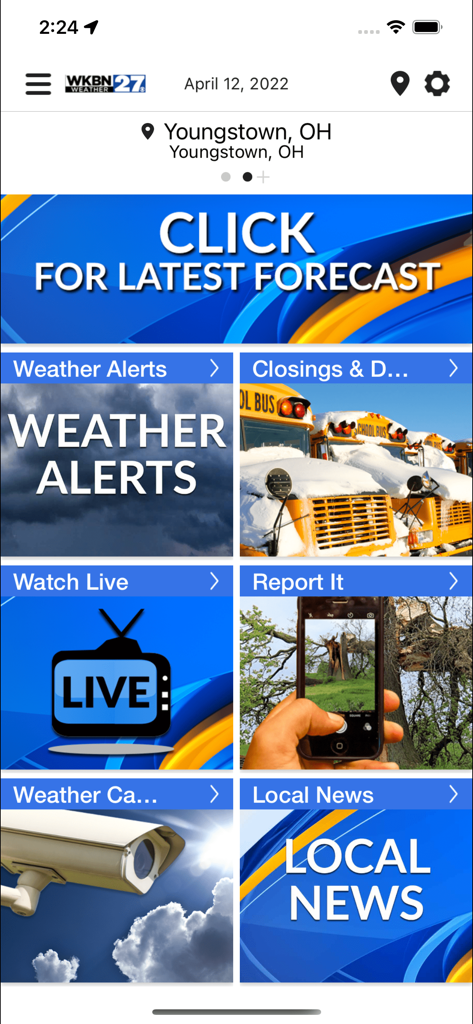 WKBN 27 Weather - Youngstown - WKBN 27 Weather Youngstown app home screen showing forecast updates and local news