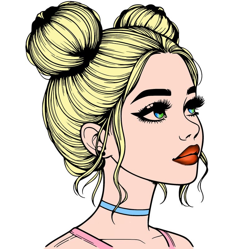 realistic girl with buns on the top of her head