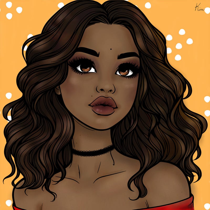 realistic girl with wavy hair and lips