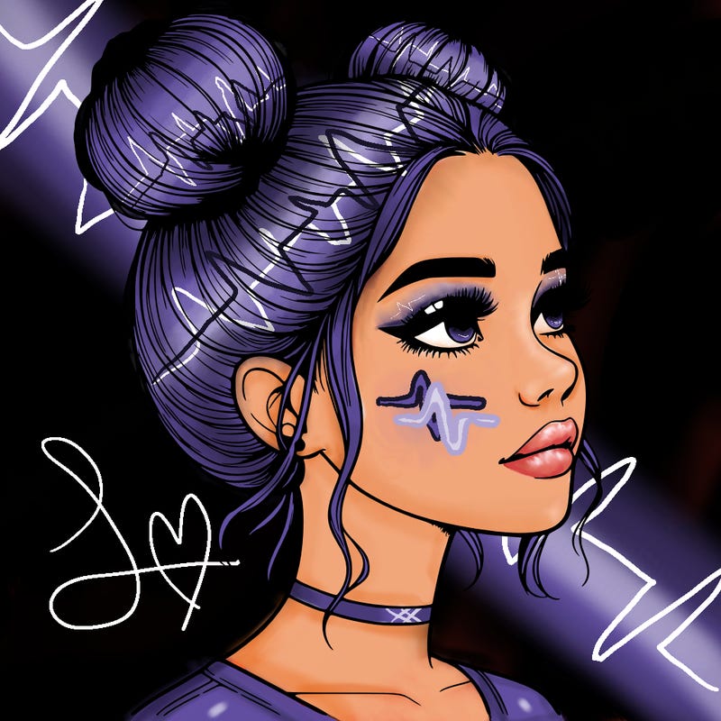 realistic girl with buns on the top of her head