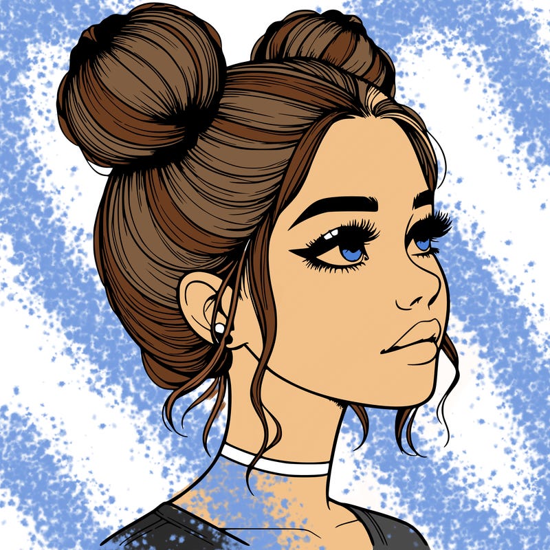 realistic girl with buns on the top of her head