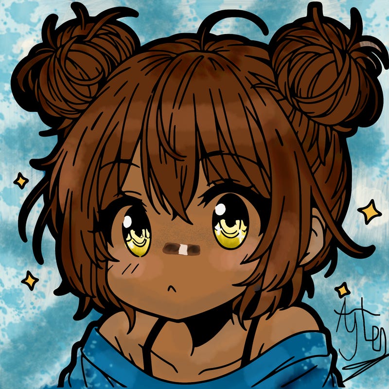 a manga girl with messy small buns