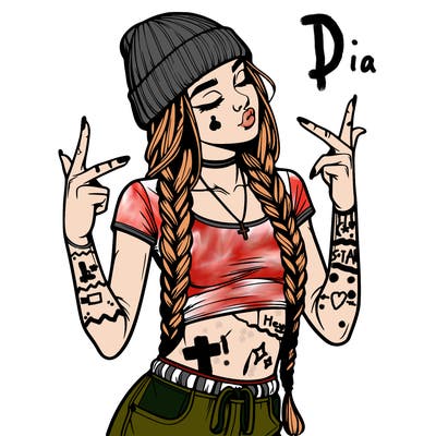 realistic teenage girl with braids and a beanie and crop top doing 🫶🏼